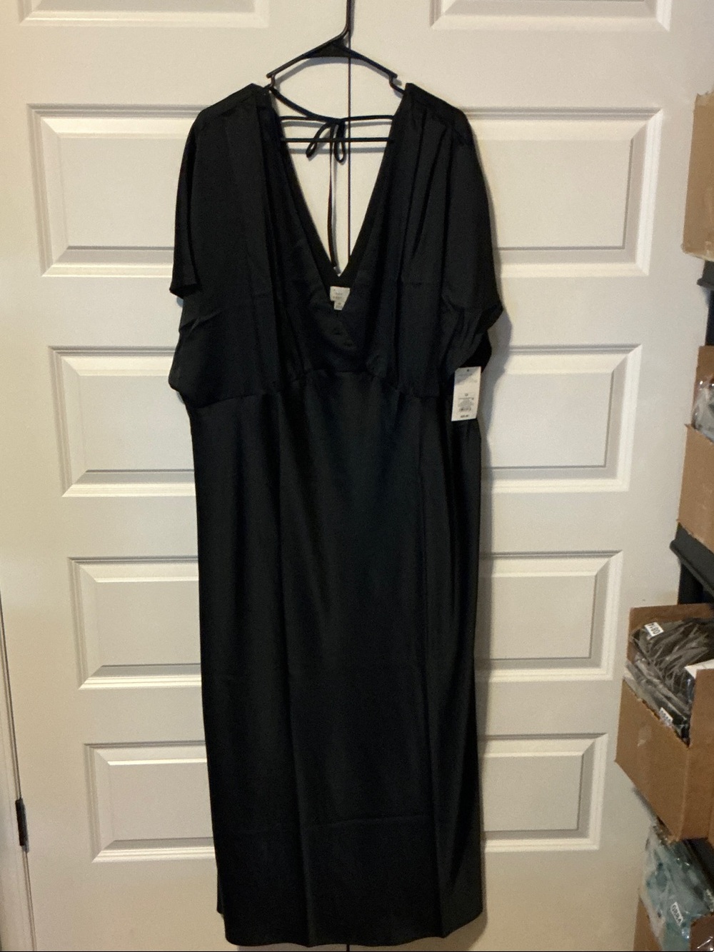 a new day Black V-Neck long Dress with Tie-Back